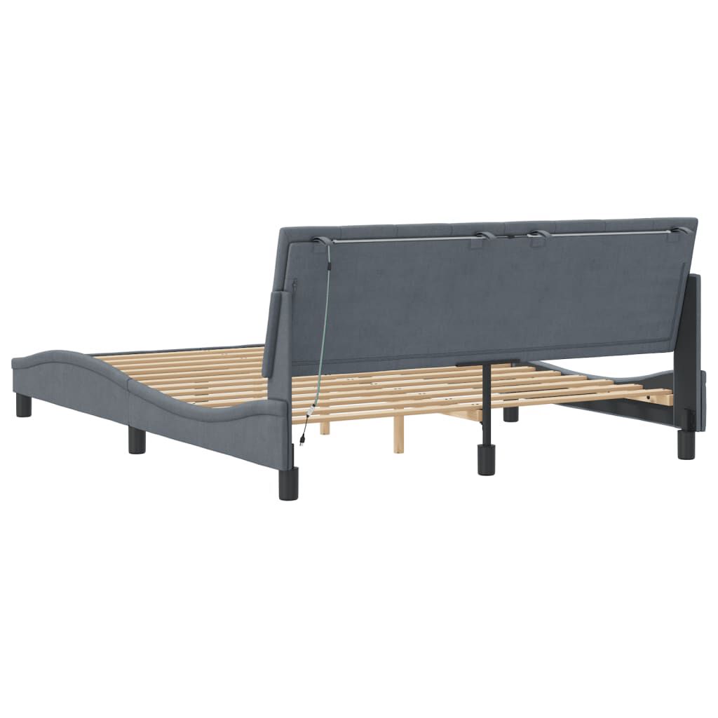 vidaXL Bed Frame with LED without Mattress Dark Grey 152x203 cm Queen Velvet
