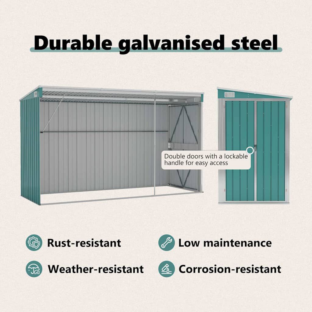 vidaXL Wall-mounted Garden Shed Green 118x288x178 cm Galvanised Steel
