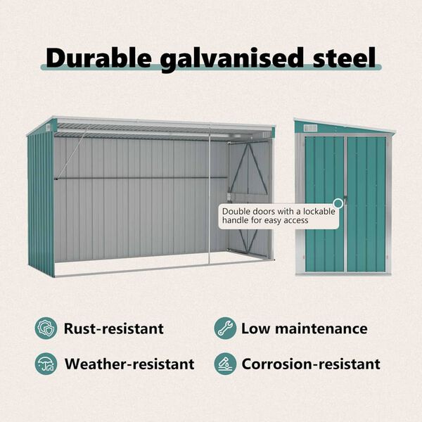 vidaXL Wall-mounted Garden Shed Green 118x288x178 cm Galvanised Steel
