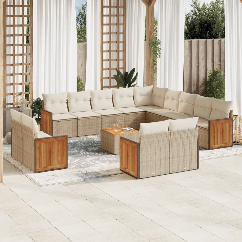 vidaXL 14 Piece Garden Sofa Set with Cushions Beige Poly Rattan