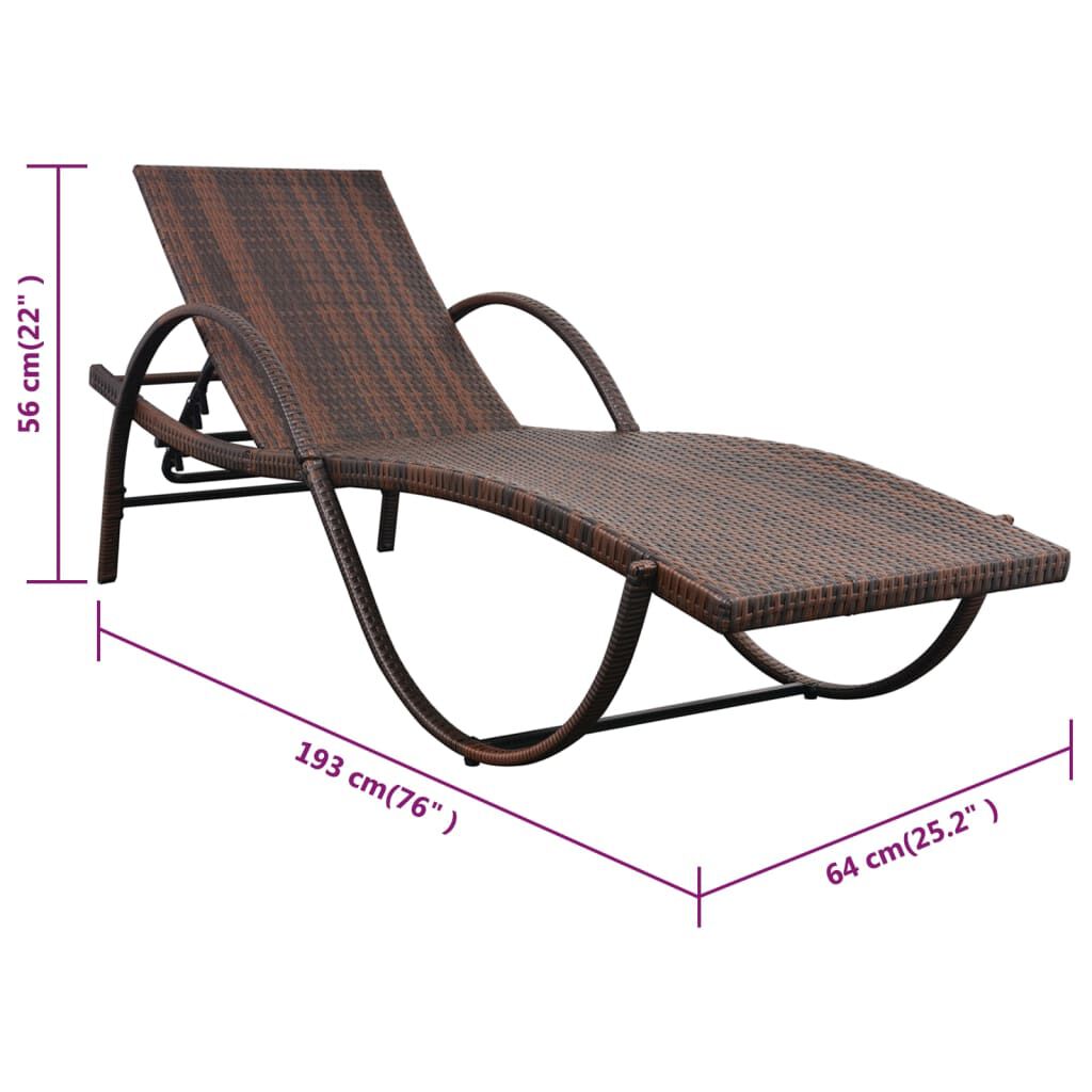 vidaXL Sun Loungers 2 pcs with Table Poly Rattan Brown