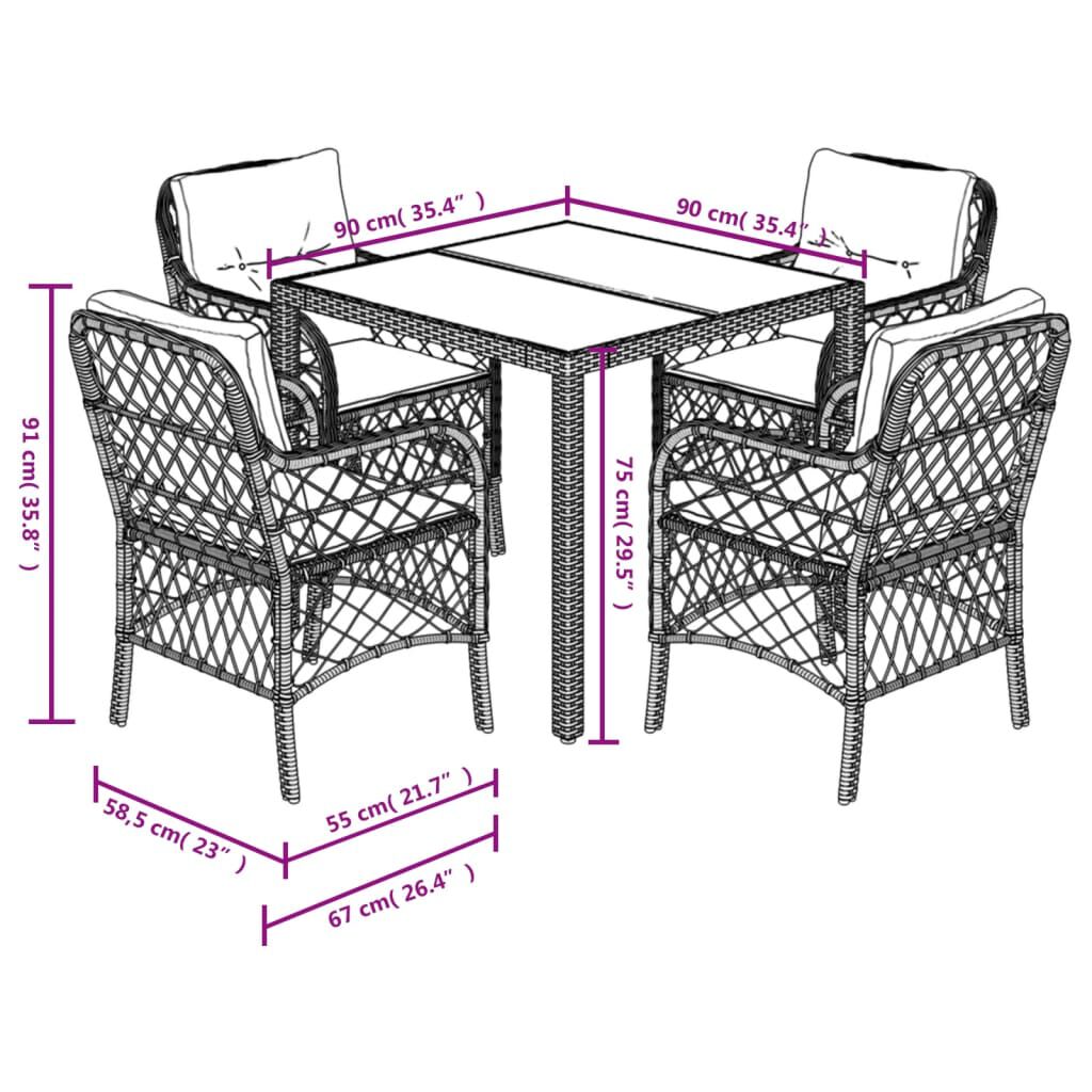 vidaXL 5 Piece Garden Dining Set with Cushions Black Poly Rattan