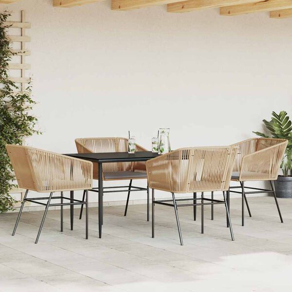 vidaXL 5 Piece Garden Dining Set with Cushions Brown Poly Rattan Glass