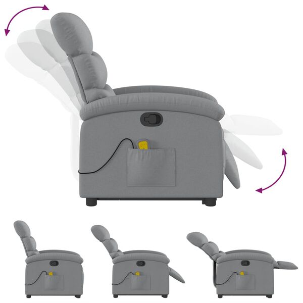 vidaXL Stand up Massage Recliner Chair Light Grey Fabric