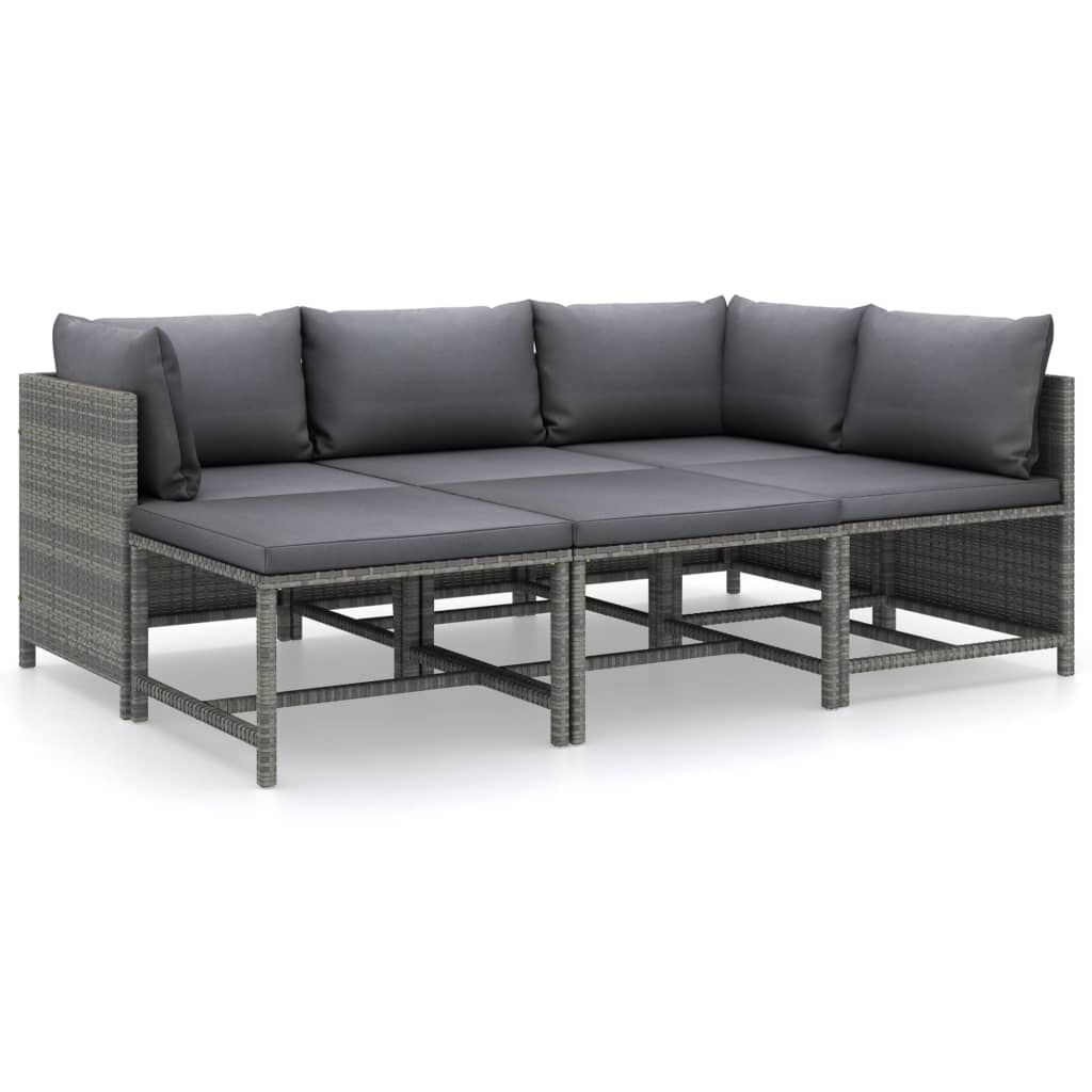 vidaXL 6 Piece Garden Lounge Set with Cushions Poly Rattan Grey