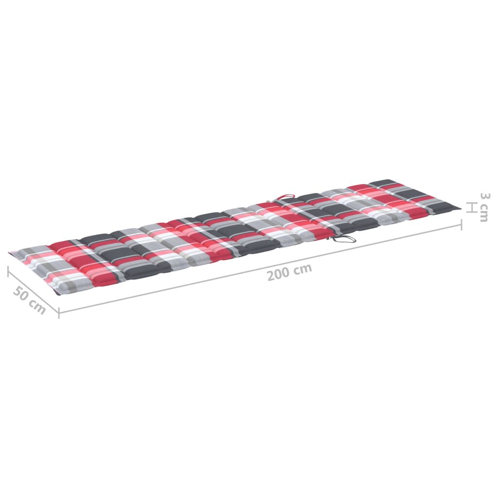 vidaXL Sun Lounger with Red Check Pattern Cushion Solid Teak Wood
