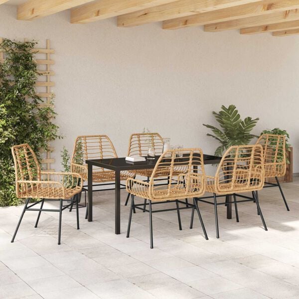 vidaXL Garden Dining Set 7 pcs Brown Poly Rattan