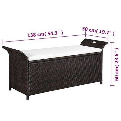 vidaXL Storage Bench with Cushion 138 cm Poly Rattan Brown