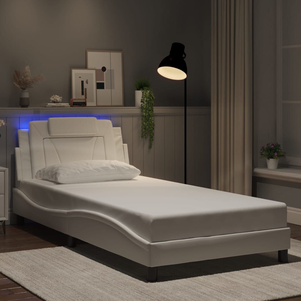vidaXL Bed Frame with LED without Mattress White 100x190 cm