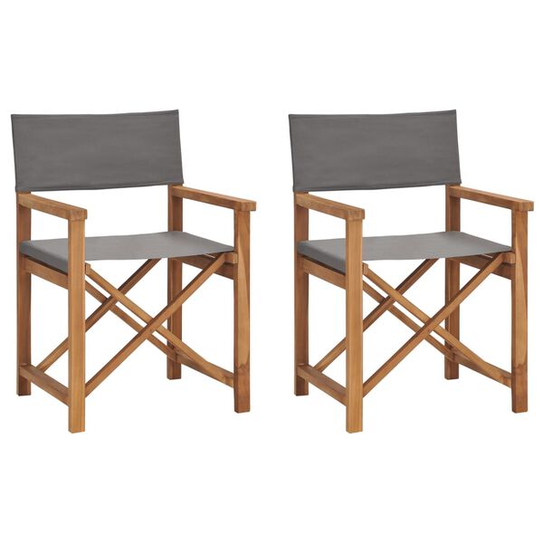 vidaXL Folding Director's Chairs 2 pcs Grey Solid Wood Teak
