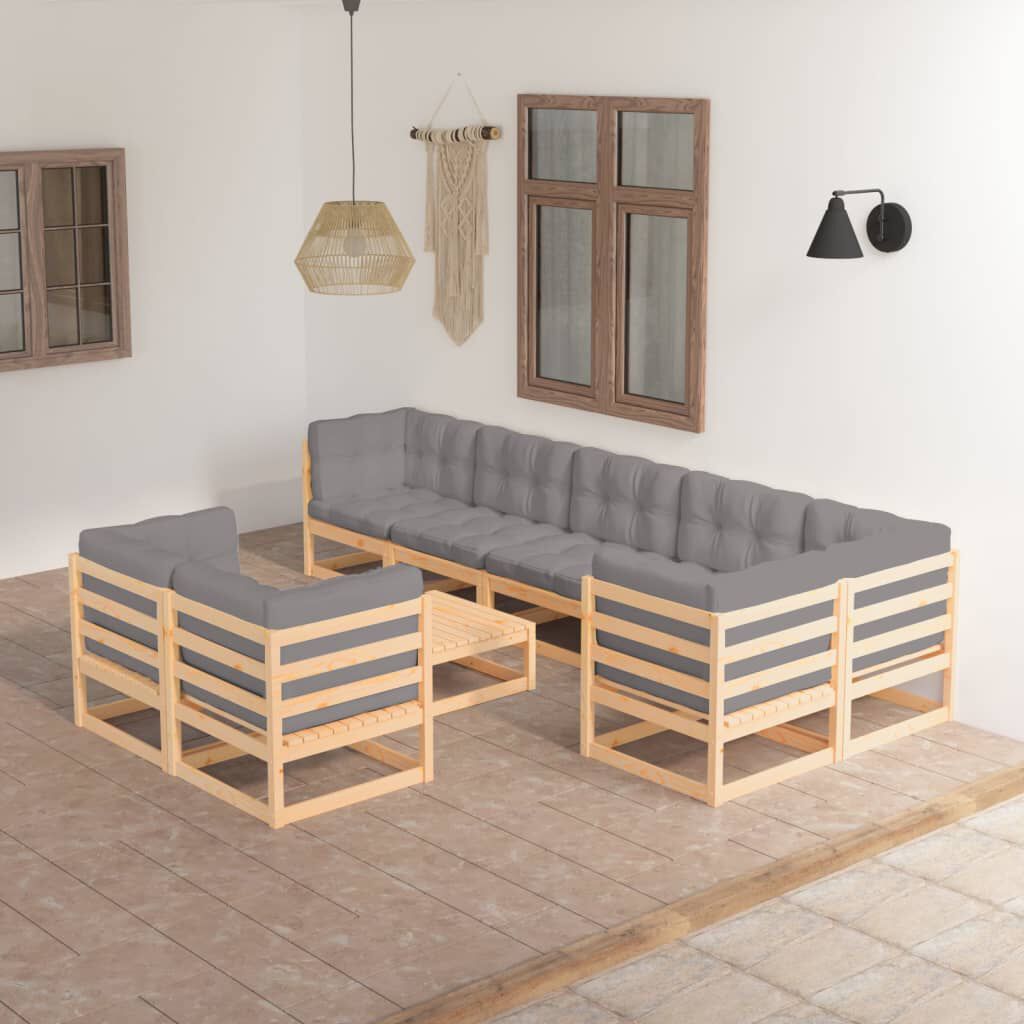 vidaXL 9 Piece Garden Lounge Set with Cushions Solid Pinewood