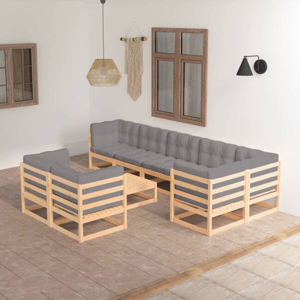 vidaXL 9 Piece Garden Lounge Set with Cushions Solid Pinewood