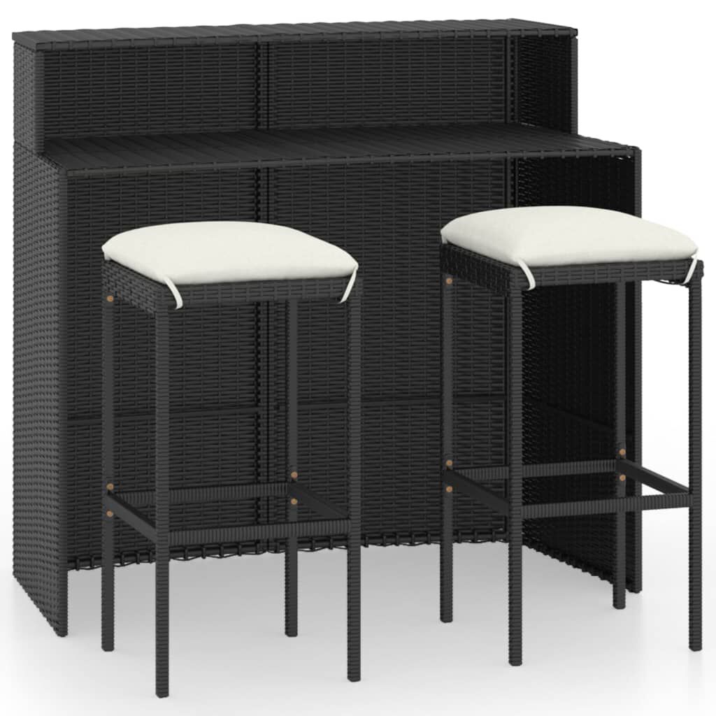 vidaXL 3 Piece Garden Bar Set with Cushions Black