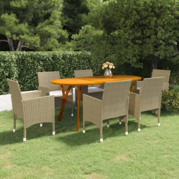 vidaXL 7 Piece Garden Dining Set Beige