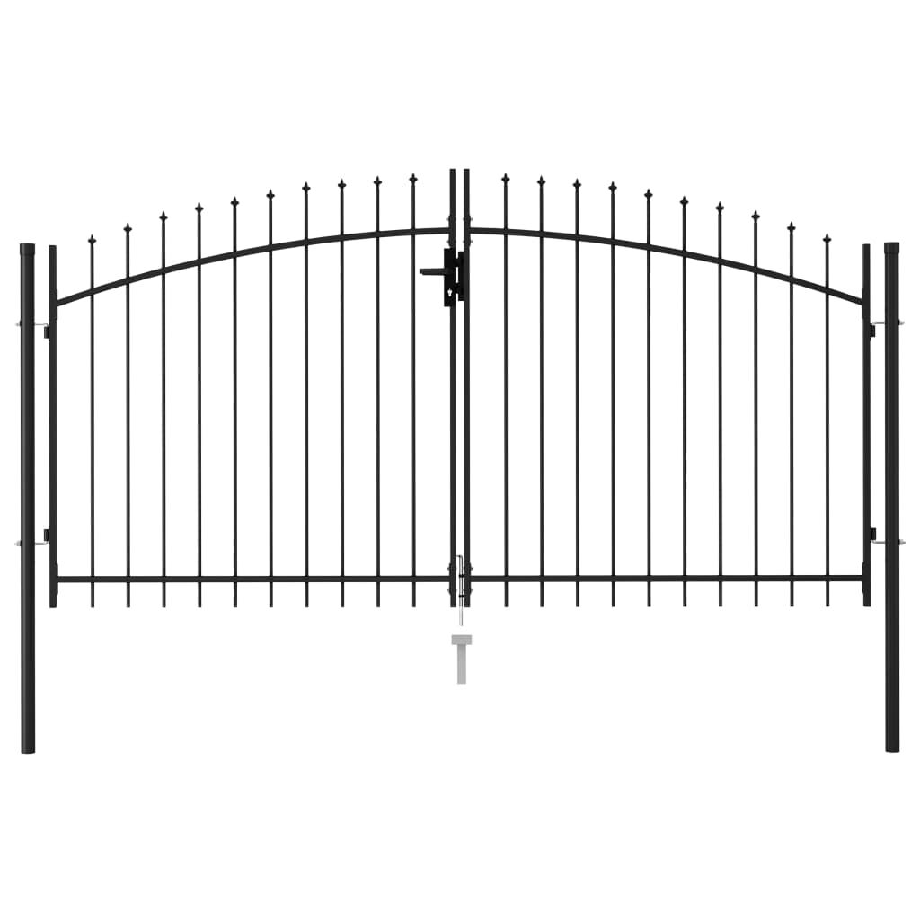 vidaXL Fence Gate Double Door with Spike Top Steel 3x1.5 m Black