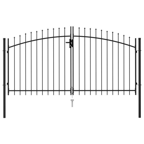 vidaXL Fence Gate Double Door with Spike Top Steel 3x1.5 m Black