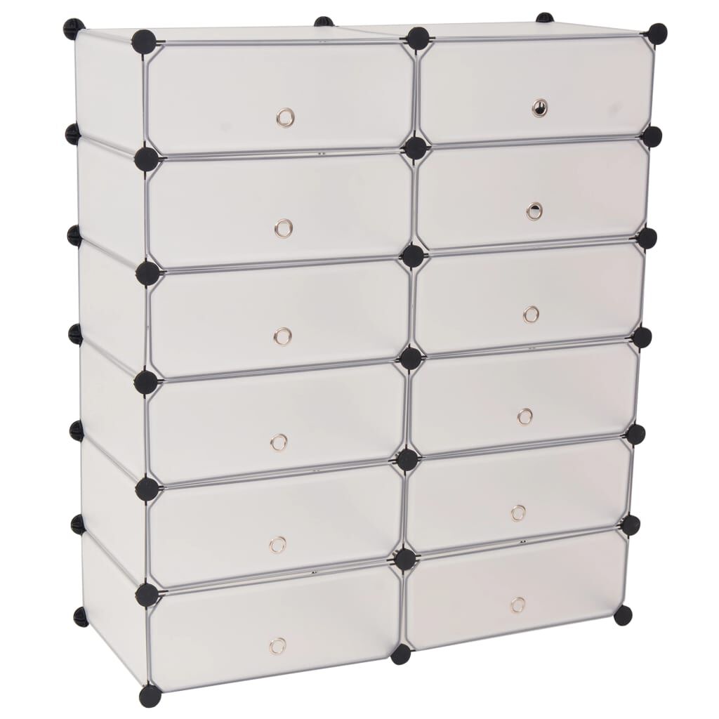 vidaXL Interlocking Shoe Organiser with 12 Compartments White