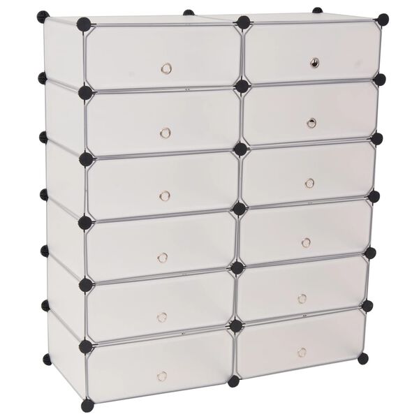vidaXL Interlocking Shoe Organiser with 12 Compartments White