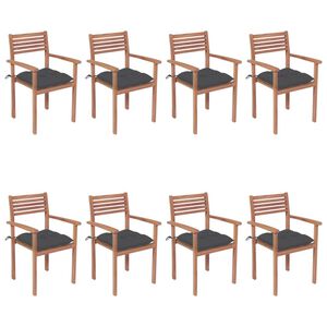 vidaXL Stackable Garden Chairs with Cushions 8 pcs Solid Teak Wood