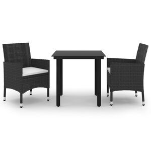 vidaXL 3 Piece Garden Dining Set Poly Rattan and Glass
