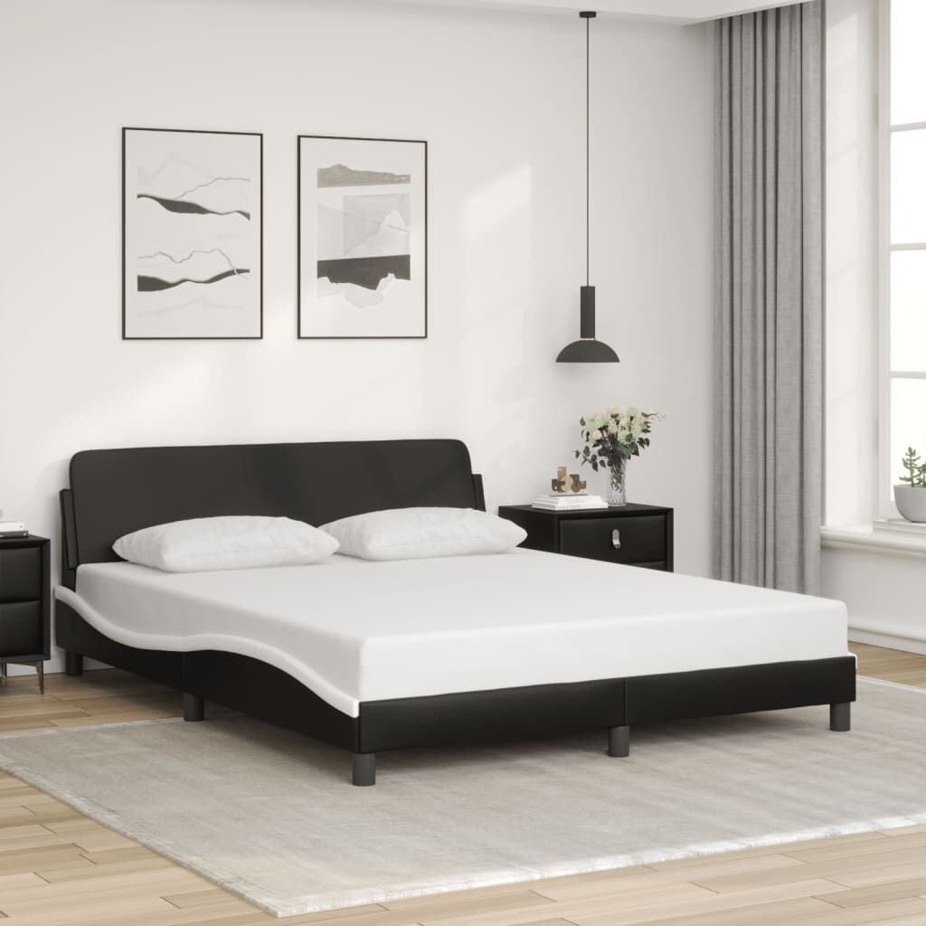 vidaXL Bed Frame without Mattress Black and White 152x203 cm Queen Faux Leather