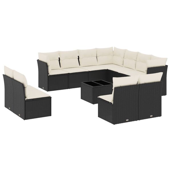 vidaXL 12 Piece Garden Sofa Set with Cushions Black Poly Rattan