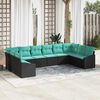 vidaXL Sofa Set with Cushion 10 pcs Black Poly Rattan