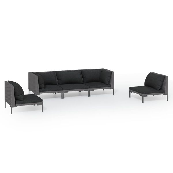 vidaXL 5 Piece Garden Lounge Set with Cushions Poly Rattan Dark Grey