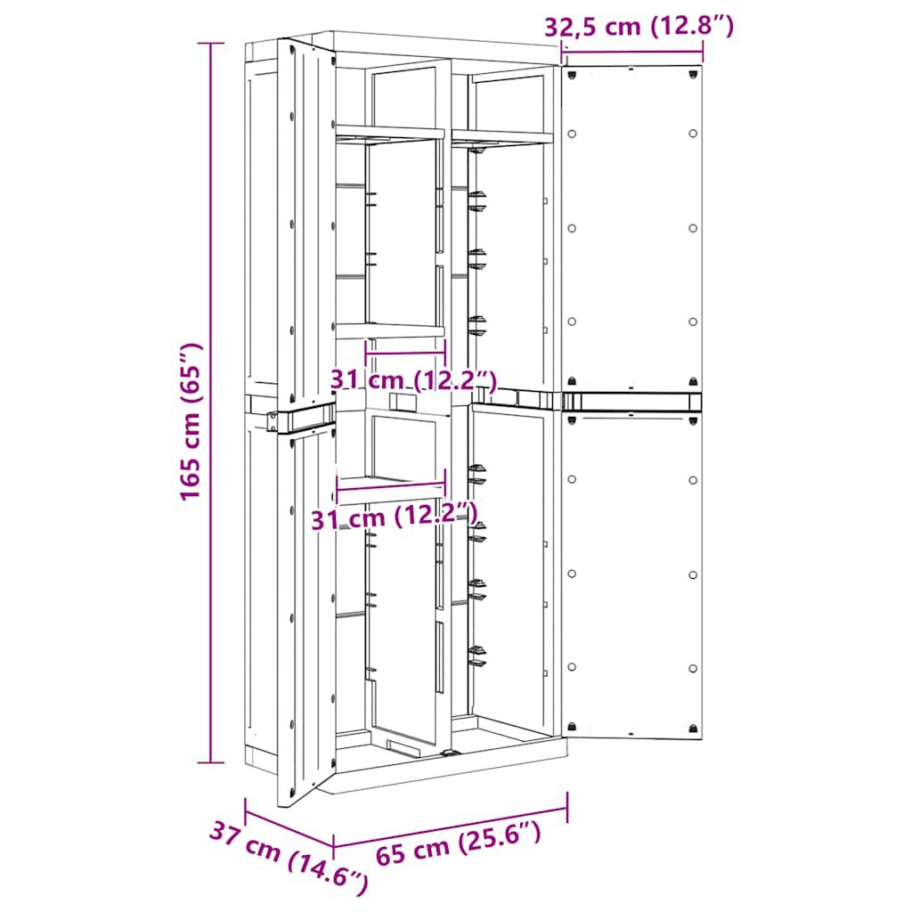 vidaXL Outdoor Storage Cabinet Grey and Black 65x37x165 cm PP