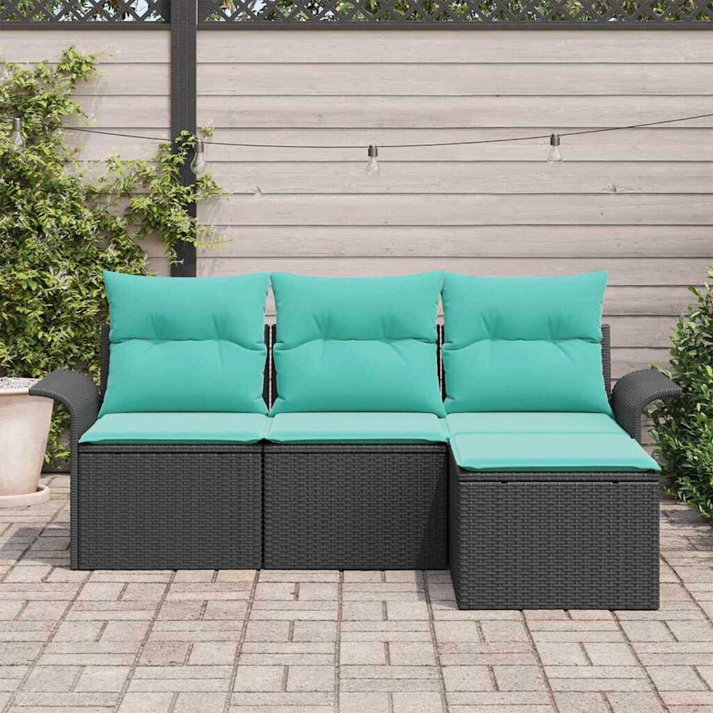 vidaXL Garden Sofa Set with Cushion 4 pcs Black Poly rattan