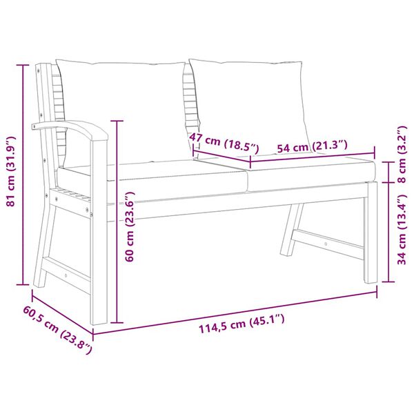 vidaXL Garden Bench 114.5 cm with Dark Grey Cushion Solid Acacia Wood