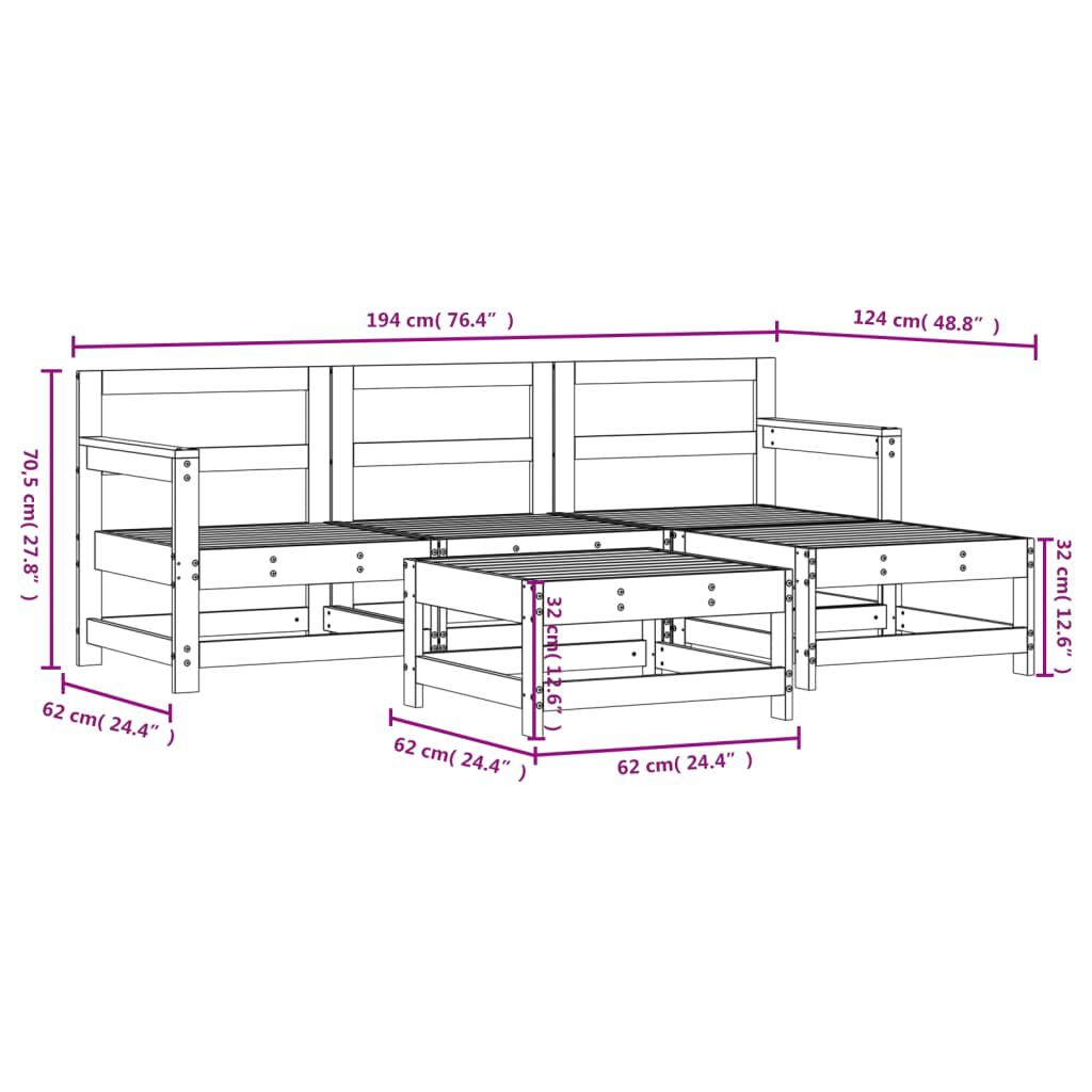 vidaXL 5 Piece Garden Lounge Set Solid Wood Pine
