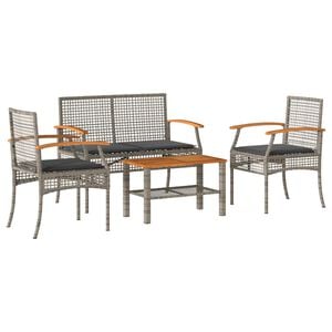 vidaXL 4 Piece Garden Lounge Set with Cushions Grey Poly Rattan