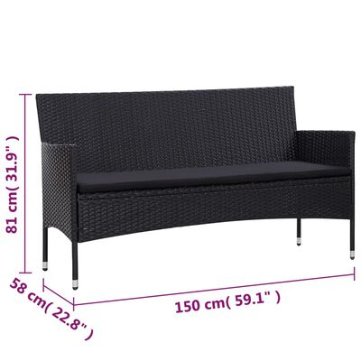 vidaXL 5 Piece Garden Lounge Set With Cushions Poly Rattan Black