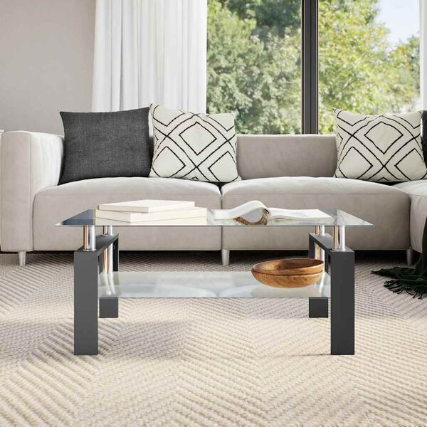 vidaXL Coffee Table Black and Transparent 95x55x40 cm Tempered Glass