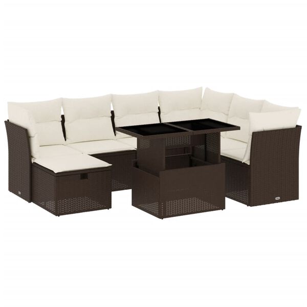 vidaXL 8 Piece Garden Sofa Set with Cushions Brown Poly Rattan