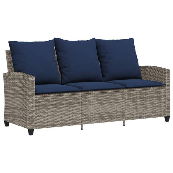 vidaXL Garden Sofa 3-Seater with Cushions&Table Grey Poly Rattan