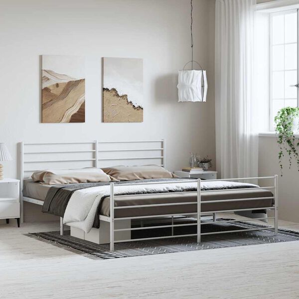 vidaXL Metal Bed Frame without Mattress with Footboard White 193x203cm