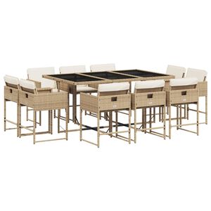 vidaXL 11 Piece Garden Dining Set with Cushions Beige Poly Rattan