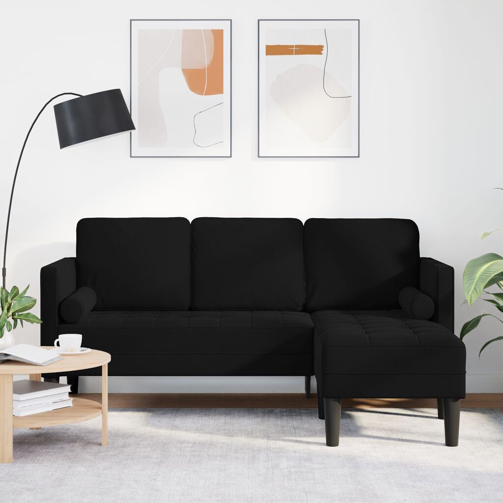 vidaXL Garden Sofa with Bench and Cushions L-Shaped Black Velvet