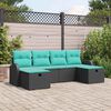 vidaXL Sofa Set with Cushion 6 pcs Black and Turquoise Poly Rattan