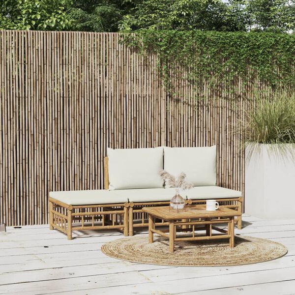 vidaXL 4 Piece Garden Lounge Set with Cream White Cushions Bamboo