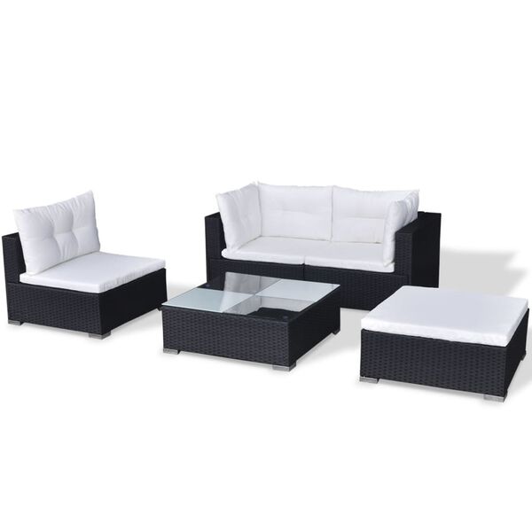 vidaXL 5 Piece Garden Lounge Set with Cushions Poly Rattan Black