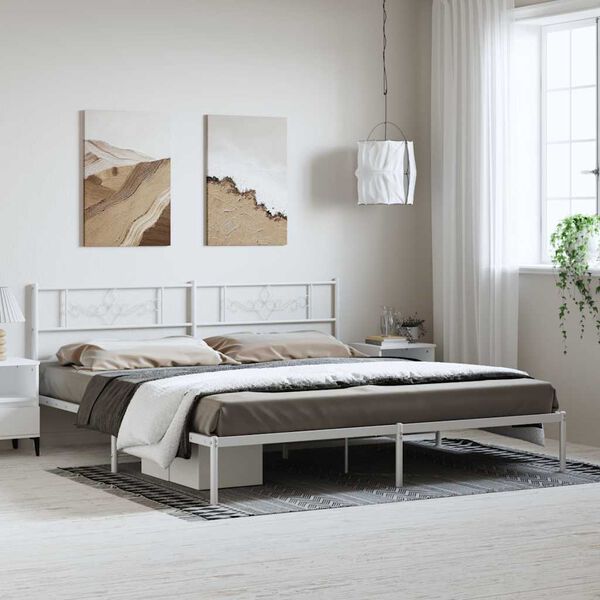 vidaXL Metal Bed Frame without Mattress with Headboard White 193x203cm