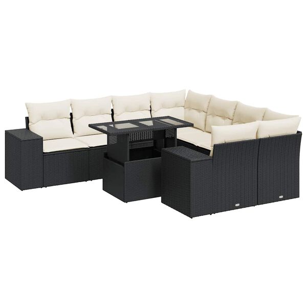 vidaXL 9 Piece Garden Sofa Set with Cushions Black Poly Rattan