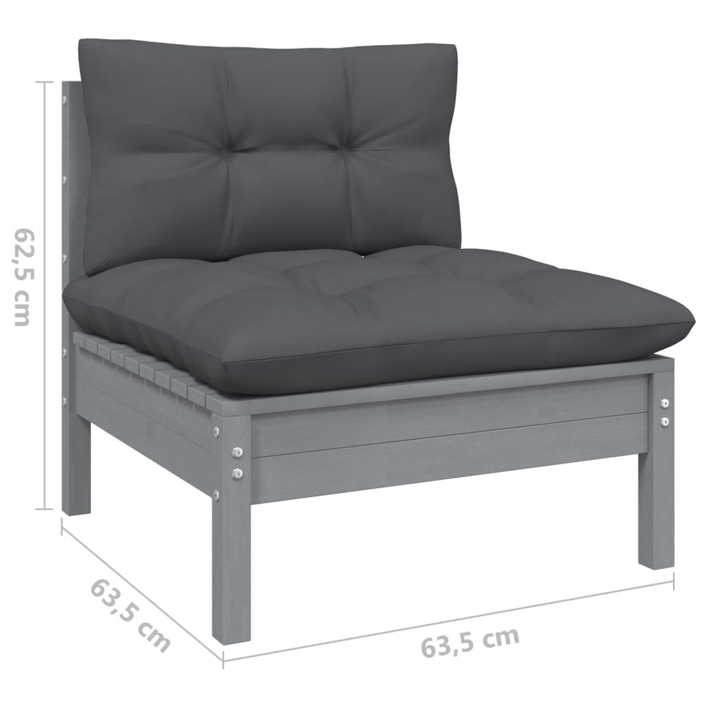 vidaXL Garden Middle Sofa with Anthracite Cushions Grey Solid Pinewood