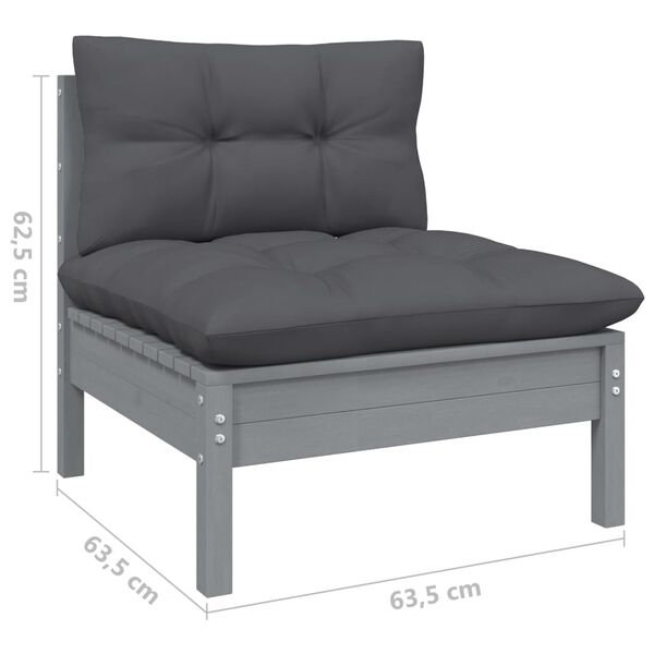 vidaXL Garden Middle Sofa with Anthracite Cushions Grey Solid Pinewood