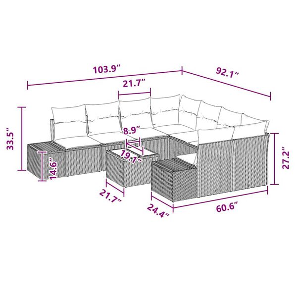 vidaXL Garden Sofa Set 9 pcs Brown Poly rattan
