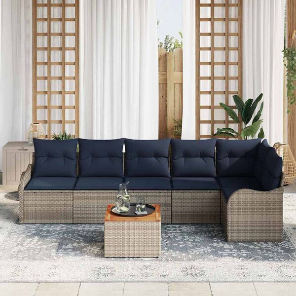 vidaXL Garden Sofa Set with Cushion 7 pcs Grey Poly Rattan
