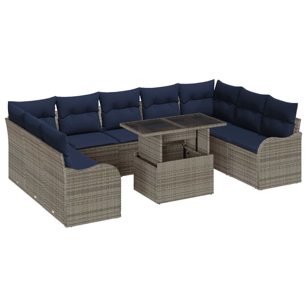 vidaXL 10 Piece Garden Sofa Set with Cushions Grey Poly Rattan